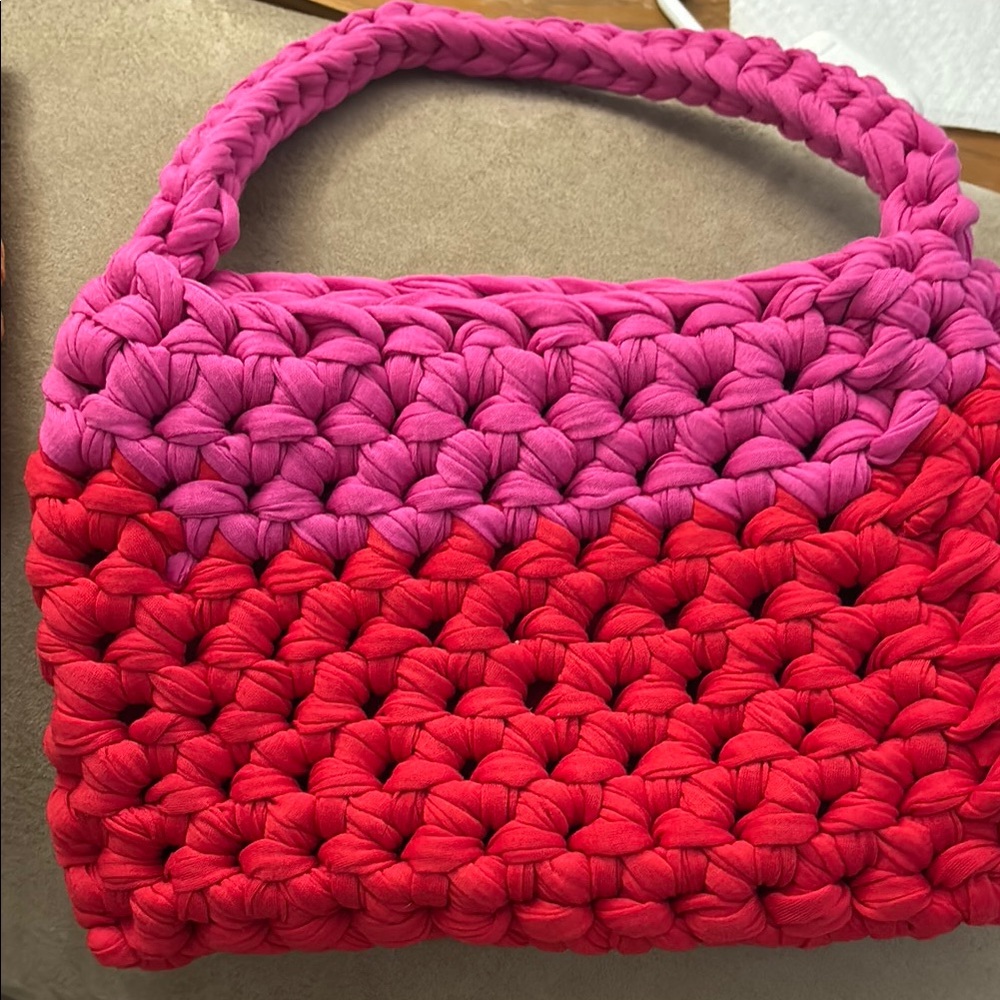 Handcrafted Pink and Red Crochet Bag